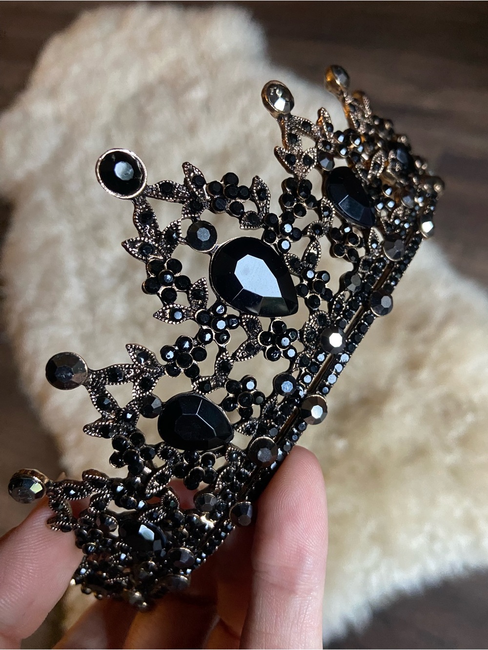 Black Jeweled Metal Tiara Crown (Adult)